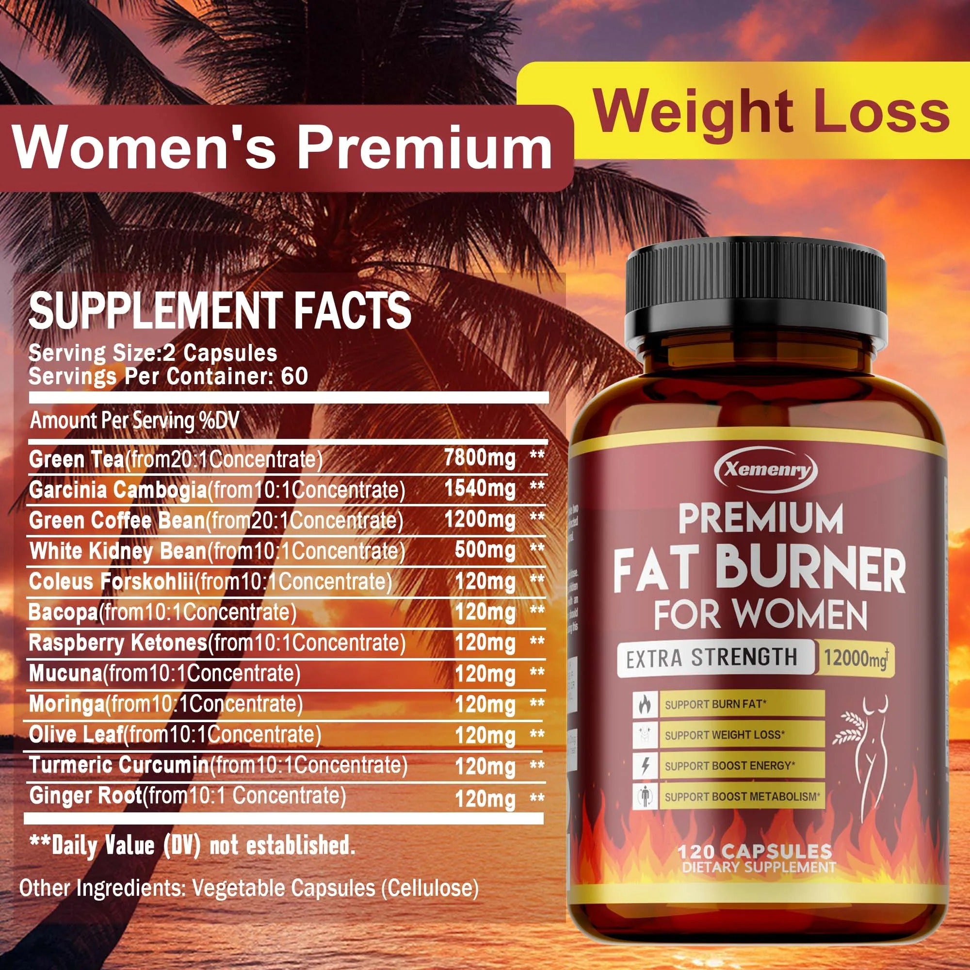 Metabolism & Fat Support – Green Tea Weight Loss Capsules, 120 Count
