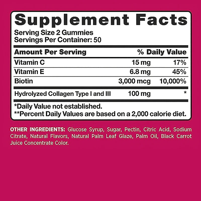 Natural Biotin Gummies Hair Skin Nails Collagen Antioxidant 100 Gummies