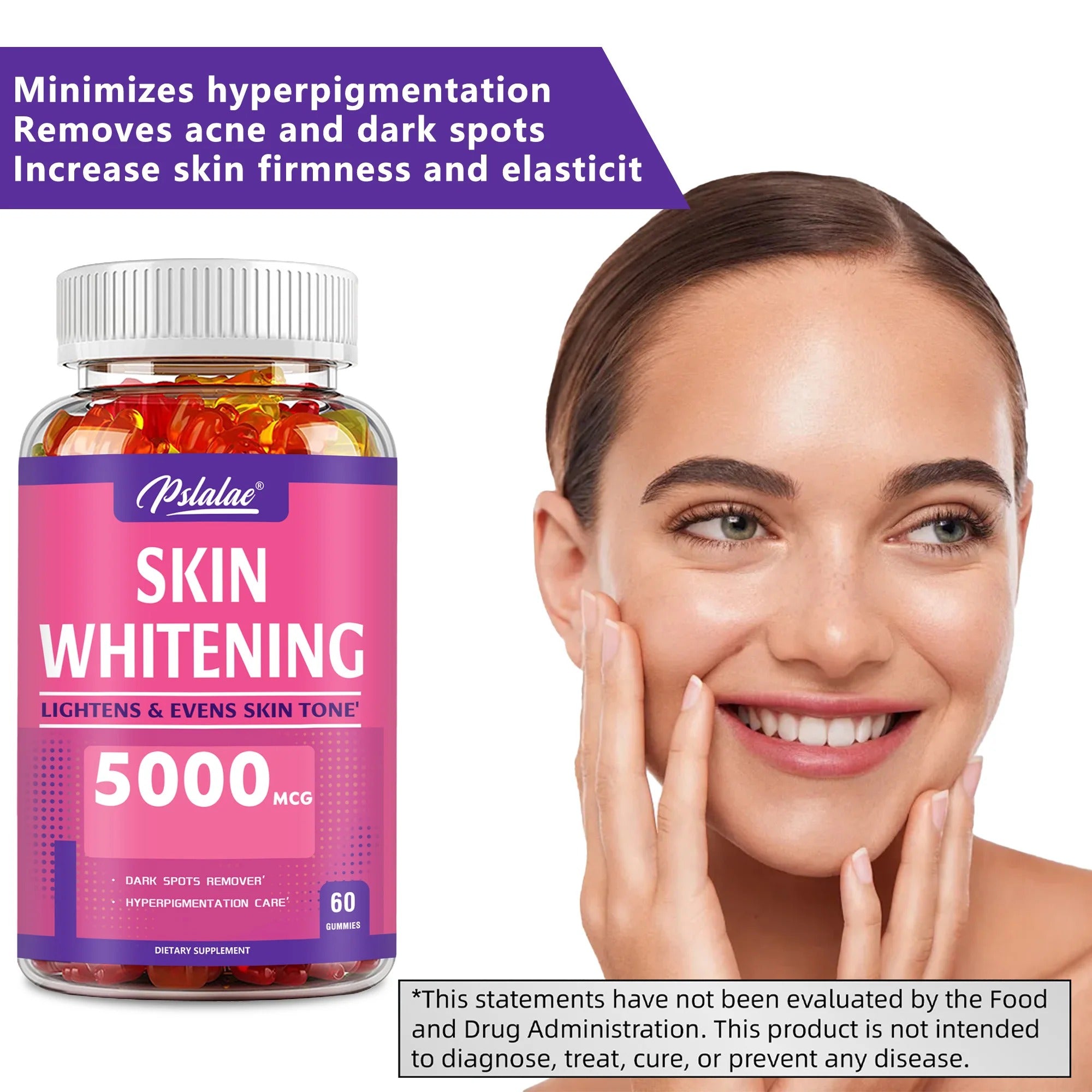 Skin Whitening Brighten Tone Antioxidant Anti Aging 60 Gummies