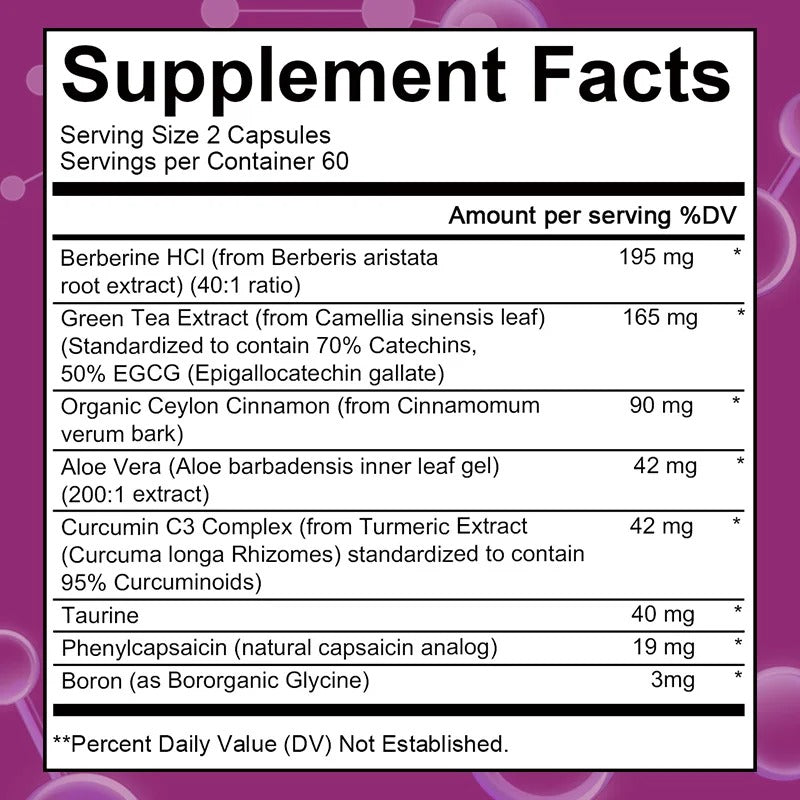 GLP-1 Supplement Berberine Green Tea Metabolism Blood Sugar Weight Support 120 Capsules